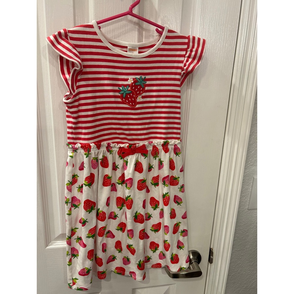 Gymboree Dress Red Striped Strawberry Flutter Sleeve Cotton Knit Girls Size 10